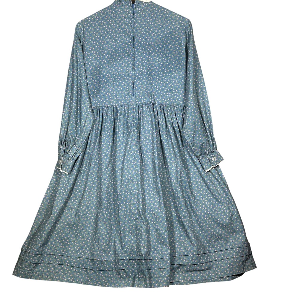 Vtg Prairie Country School Dress Blue‎ Floral High Neck Cottage Core Small - Picture 2 of 15